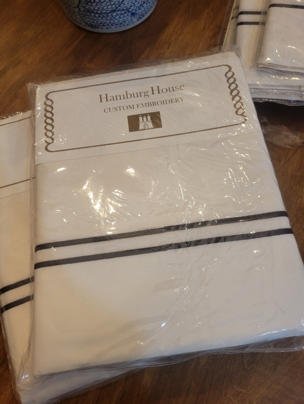Hamburg House Custom Embroidery Flat Sheet QUEEN Egyptian Cotton
